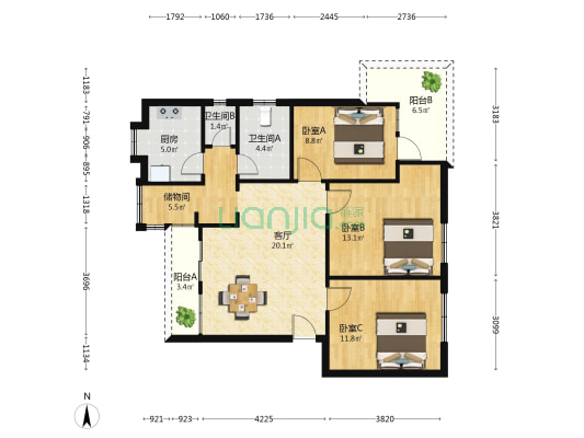 原钢铁厂生活区 3室1厅2卫 93平方
