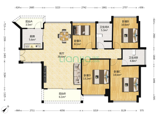 幸福港湾一期 4室1厅2卫 176平方