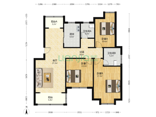 泾东花园 3室1厅2卫 147平方