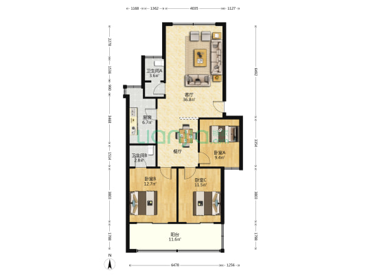 陈家巷3号 3室1厅2卫 110平方