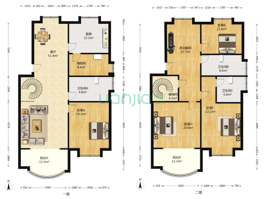 鑫源花园 5室1厅3卫 227平方