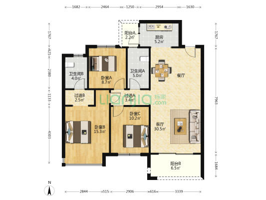 金科天籁城东区 3室1厅2卫 126平方