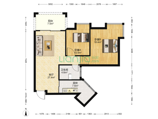 海逸豪园 2室1厅1卫 85平方