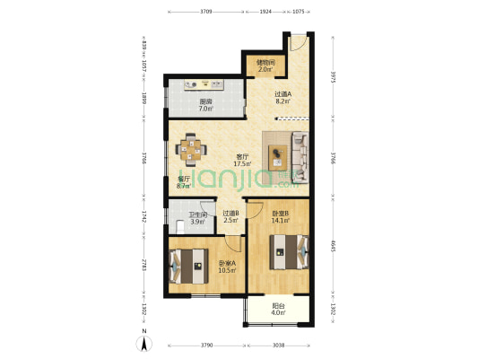 东方社区31街坊 2室2厅1卫 89平方