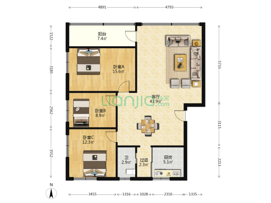 如意楼 3室1厅1卫 115平方