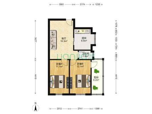 朝阳（洲）中路 2室1厅1卫 69平方
