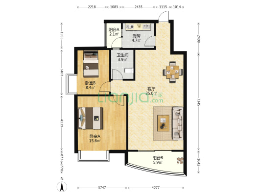 蓬莱嘉园 2室1厅1卫 93平方