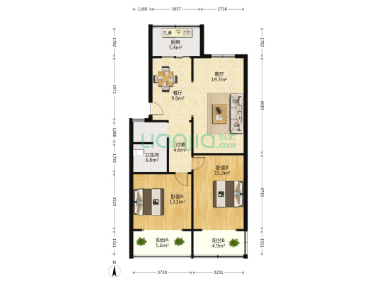 佳盛公寓 2室2厅1卫 100平方
