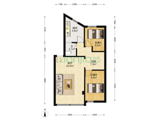 吉庆巷16号 2室1厅1卫 65平方