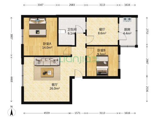 馨园小区(振兴区) 2室2厅1卫 92平方