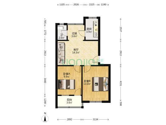 铁道疗养院小区 2室1厅1卫 58平方
