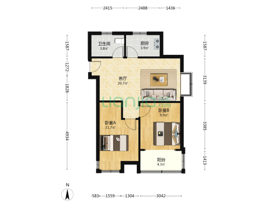 新居棠悦花园南园 2室1厅1卫 76平方