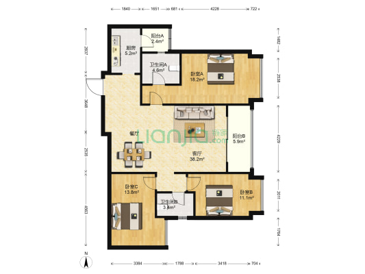 海伦国际菲诺区 3室1厅2卫 136平方