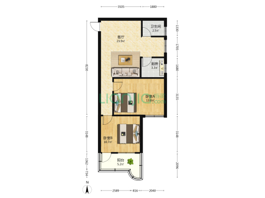 永华公寓 2室1厅1卫 72平方