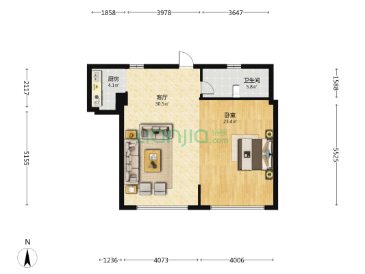 伯乐大厦 1室1厅1卫 92平方
