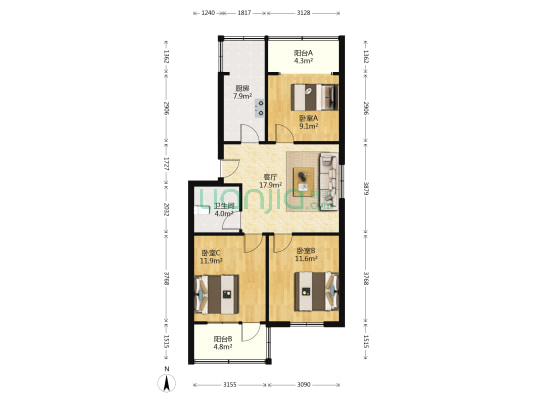 城东路217号院 3室1厅1卫 106平方