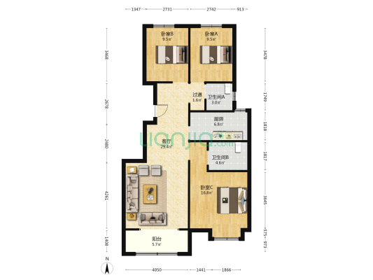 文园 3室1厅2卫 117平方