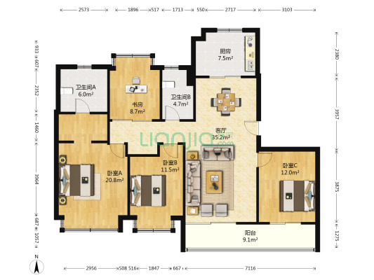 新明洲 4室1厅2卫 138平方