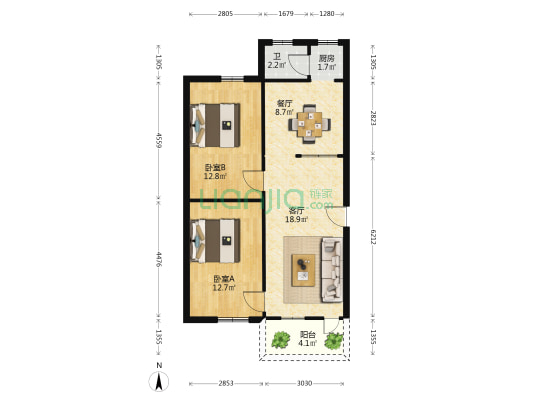 秀水湖 2室2厅1卫 69平方