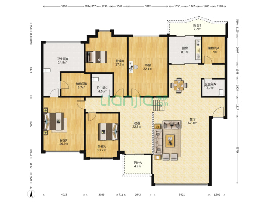 嘉园家园 4室1厅3卫 244平方