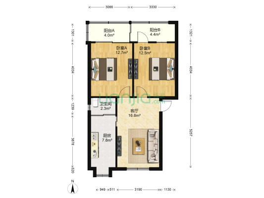 江西火电北院住宅小区 2室1厅1卫 69平方