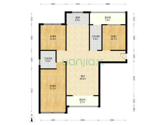 福盛蓝山郡 3室1厅2卫 136平方