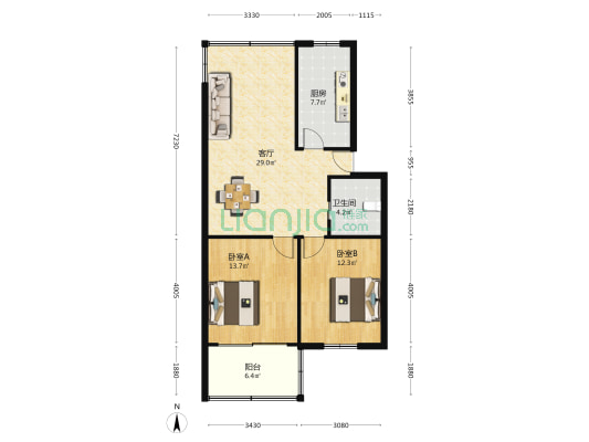 省级机关宿舍 2室1厅1卫 86平方