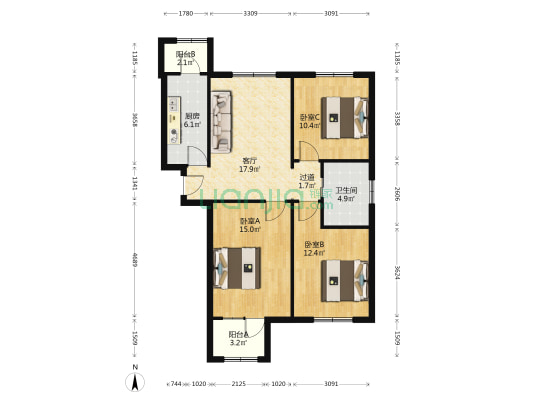 裕祥馨苑 3室1厅1卫 95平方