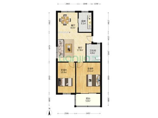 曙光路125号 2室2厅1卫 79平方