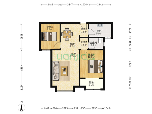 帝华尚苑 2室2厅1卫 83平方