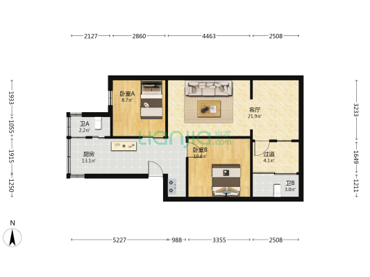 观风巷16号 2室1厅2卫 57平方