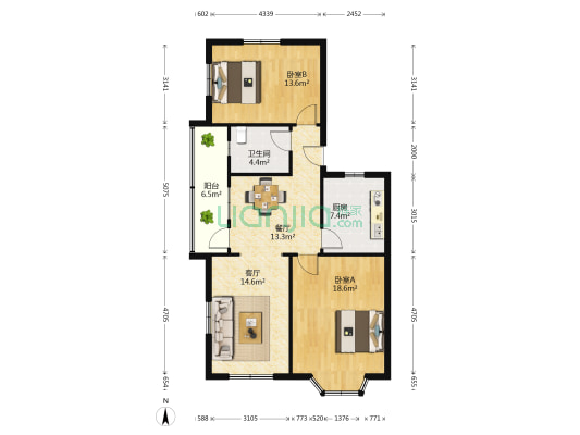 太平路 2室2厅1卫 102平方