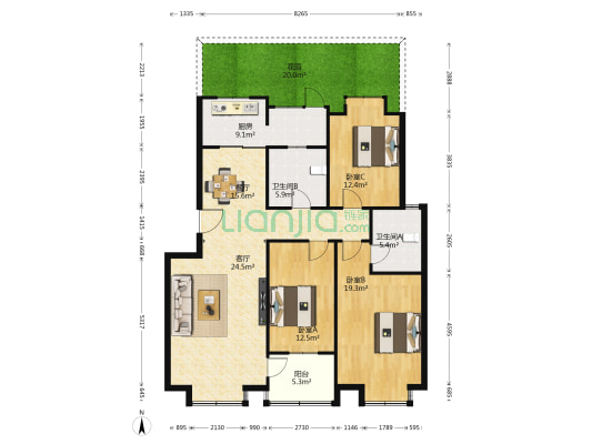 順驰城市艺墅 3室2厅2卫 129平方
