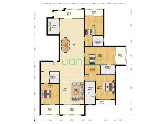 雅居乐白鹭湖君临天下 4室1厅4卫 277平方