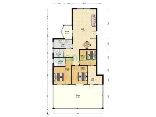 城市之光南区 3室1厅2卫 150平方