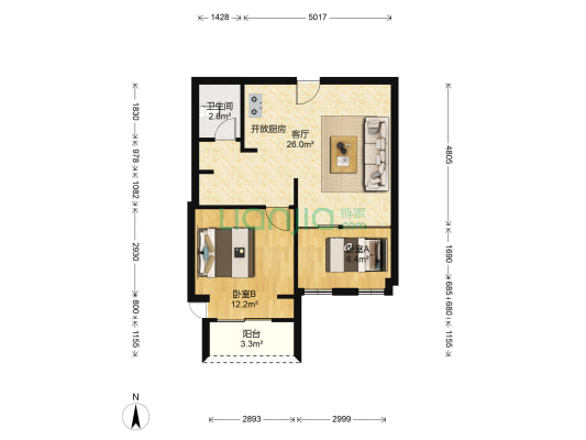 浦上小区A区 2室1厅1卫 54平方
