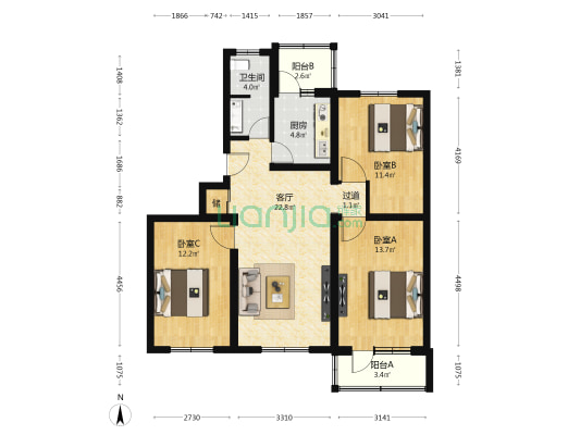 农业职业学院家属院 3室1厅1卫 99平方