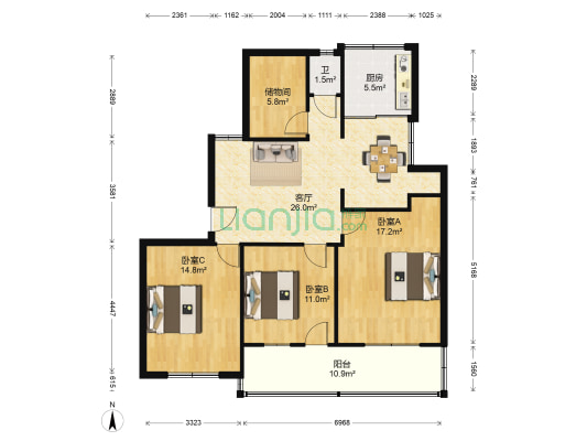 海龙路27号 3室1厅1卫 99平方