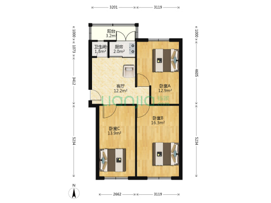 大江里 3室1厅1卫 73平方