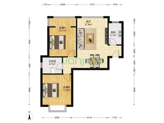 天添·幸福港 2室1厅1卫 93平方
