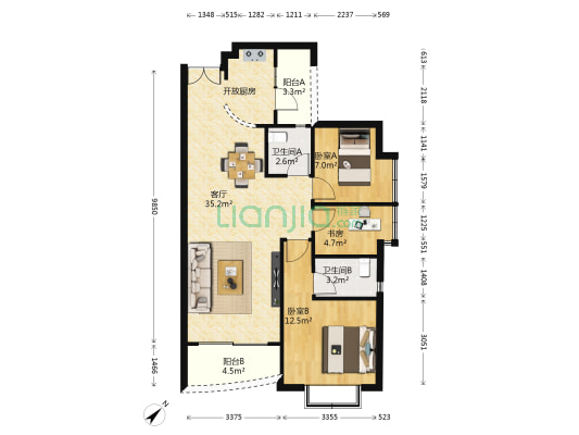 金域豪庭二期 3室1厅2卫 93平方