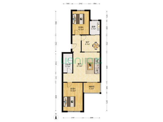 星台花园二期 2室2厅1卫 81平方