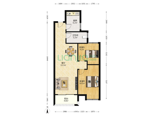 安建枫林源筑 2室1厅1卫 94平方