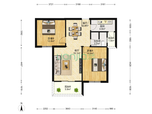 金海苑 2室2厅1卫 96平方