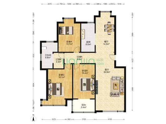 九龙山庄紫云苑 3室2厅1卫 149平方