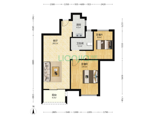 滨沁华庭 2室1厅1卫 86平方