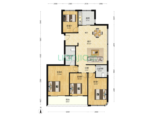 潮听映月 4室1厅2卫 139平方