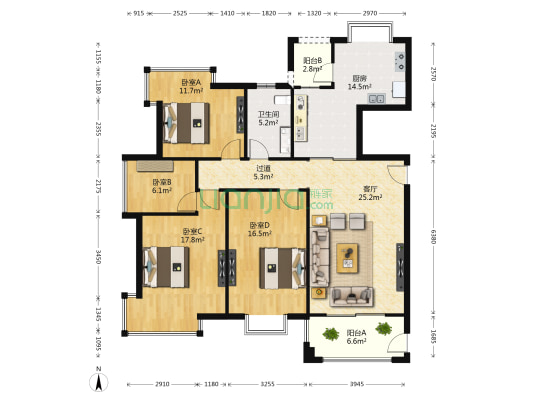 恒泰花苑 4室1厅1卫 134平方