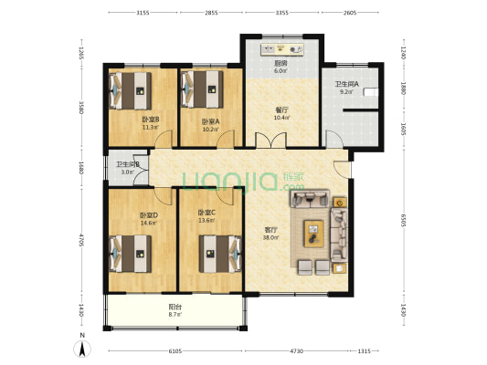 燕赵花园 好楼层 带车库地下室 房本满-户型图