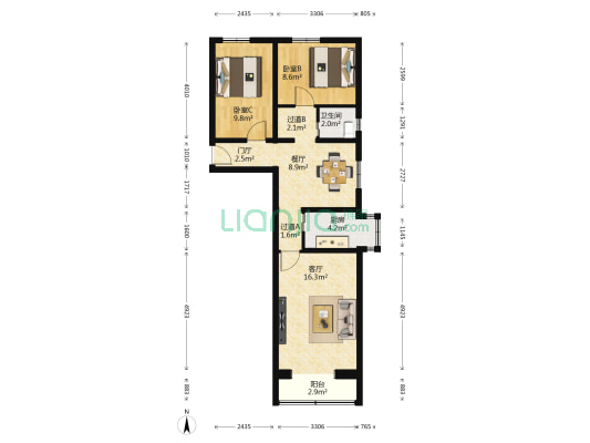 北京胸科医院家属区 2室2厅1卫 82平方
